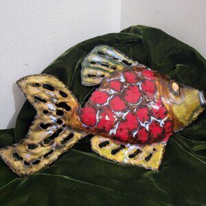 Vintage Studio Cellini Art Glass and Enamel on Copper Fish Wall Hanging